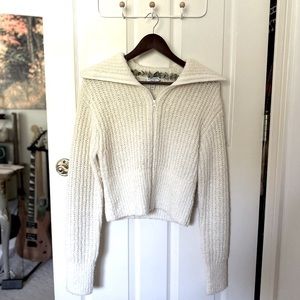 & Other Stories Women’s Fitted Wool Knit Zip Up White Sweater Size Small NWOT